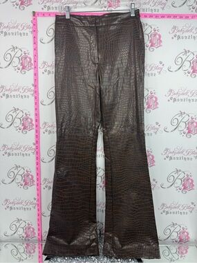 Sinequanone pants crocodile Women's Brown Croc-Embossed Faux Leather Flare Pants
